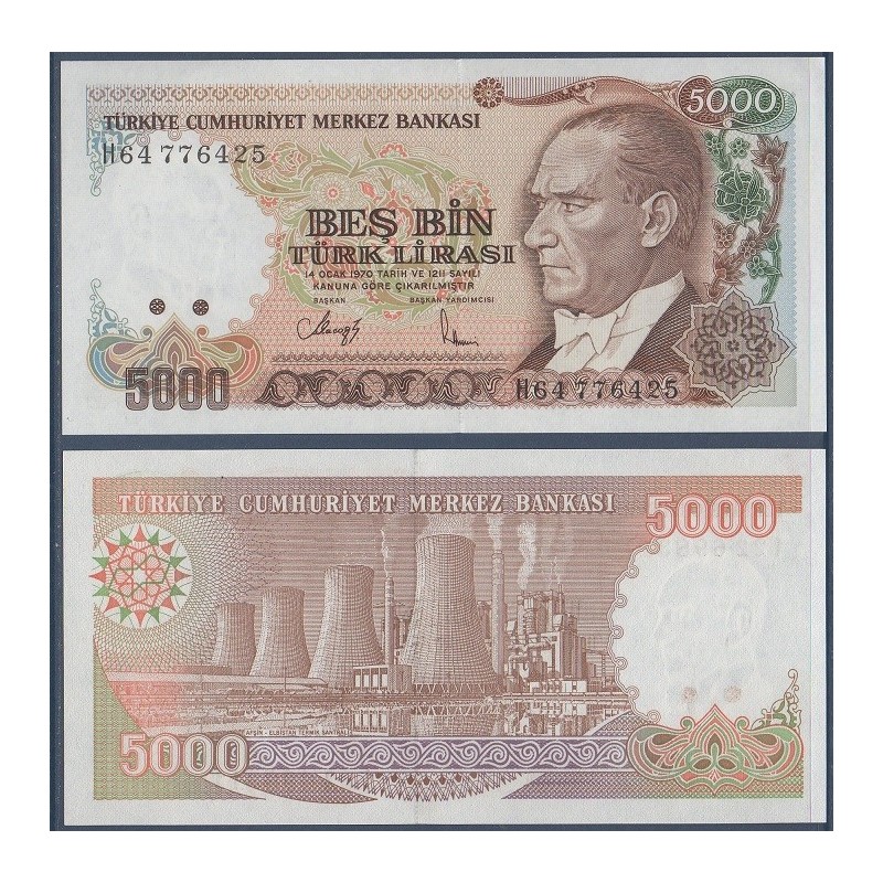 Turquie Pick N°198, Billet de banque de 5000 Lira 1990
