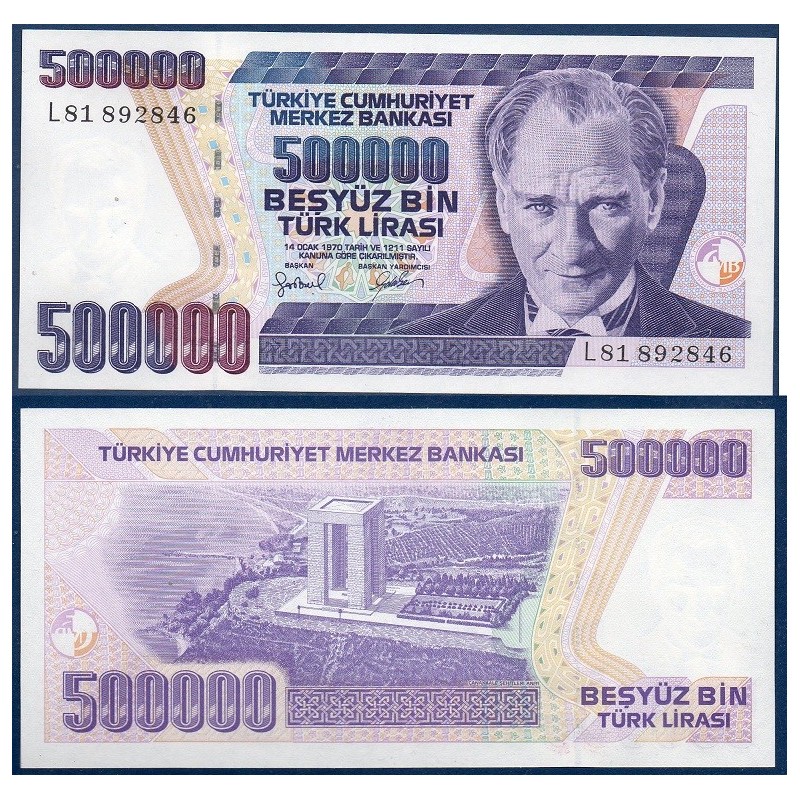 Turquie Pick N°212, Billet de banque de 500000 Lira 1998