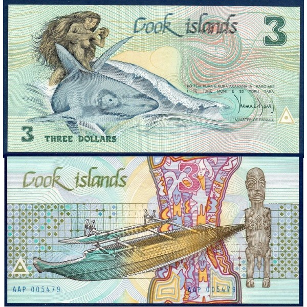 iles Cook Pick N°3, Billet de banque de 3 dollars 1987