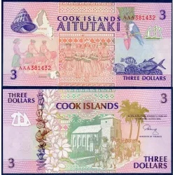 iles Cook Pick N°7a, Billet de banque de 3 dollars 1992