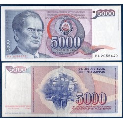 Yougoslavie Pick N°93a, Billet de banque de 5000 Dinara 1985