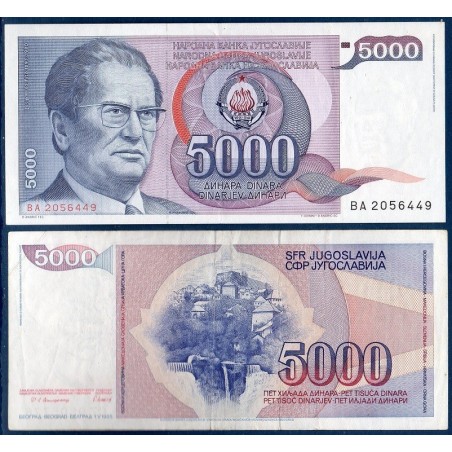 Yougoslavie Pick N°93a, Billet de banque de 5000 Dinara 1985