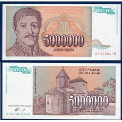 Yougoslavie Pick N°132, Billet de banque de 5.000.000 Dinara 1993