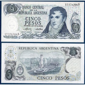 Argentine Pick N°294, Neuf Billet de banque de 5 Pesos 1974-1976