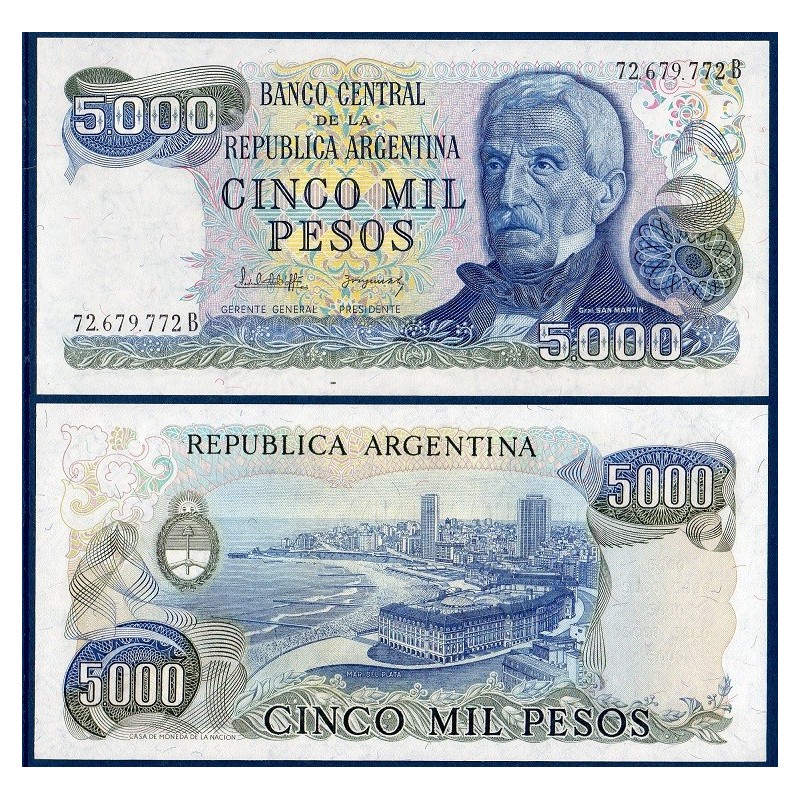 Argentine Pick N°305b, Billet de banque de 5000 Pesos 1977-1983