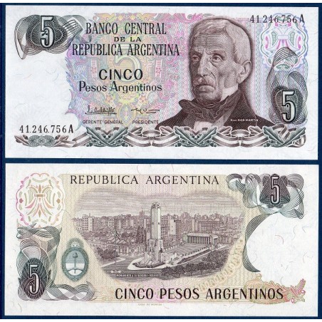 Argentine Pick N°312a, Billet de banque de 5 Pesos 1983-1984