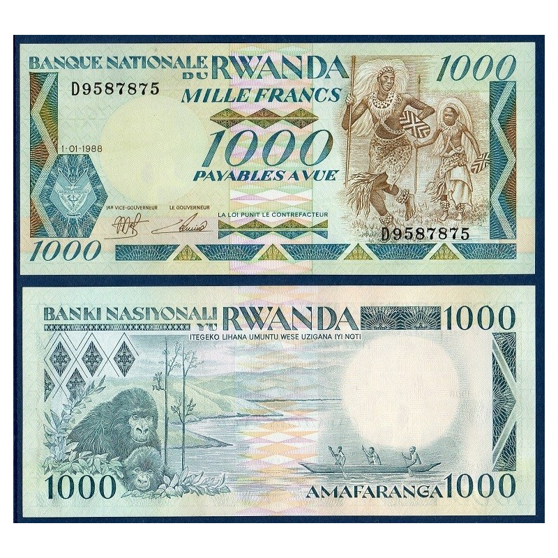 Rwanda Pick N°21a, Billet de banque de 1000 Francs 1988-1989