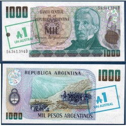 Billet de banque de collection Argentine Pick N°320  Valeur : 1 Austral  Année d'édition : 1985  Dimentions : 155 x 75 mm  Etat 