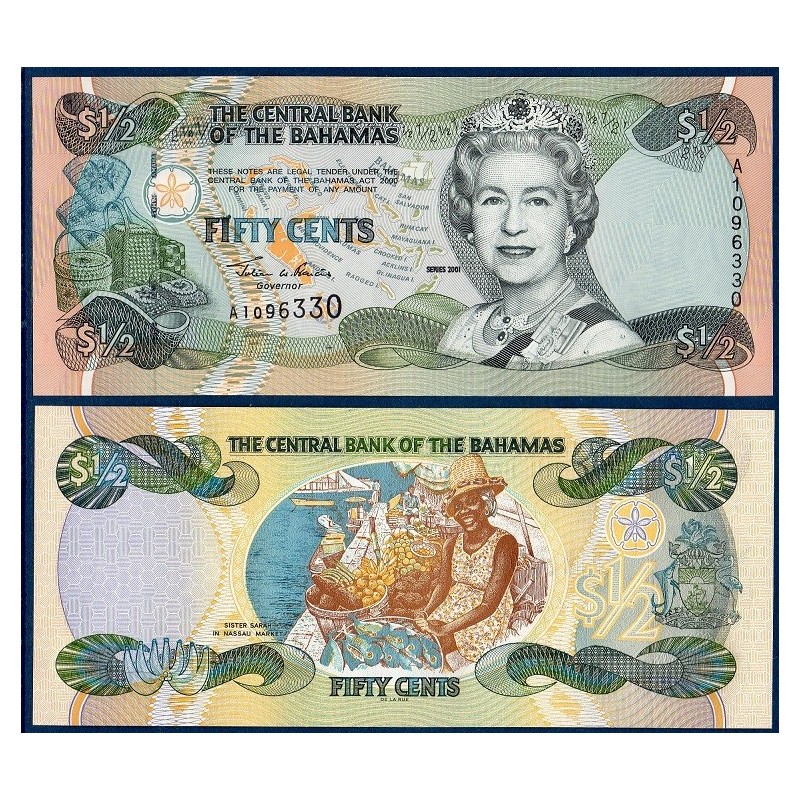 Bahamas Pick N°68, Billet de banque de 1/2 dollar 50 cents 2001