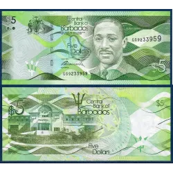 Barbade P.74a, neuf Billet de 5 dollars 2013 Frank Worrell