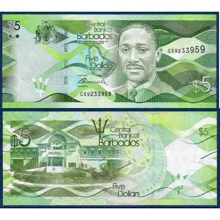 Barbade P.74a, neuf Billet de 5 dollars 2013 Frank Worrell