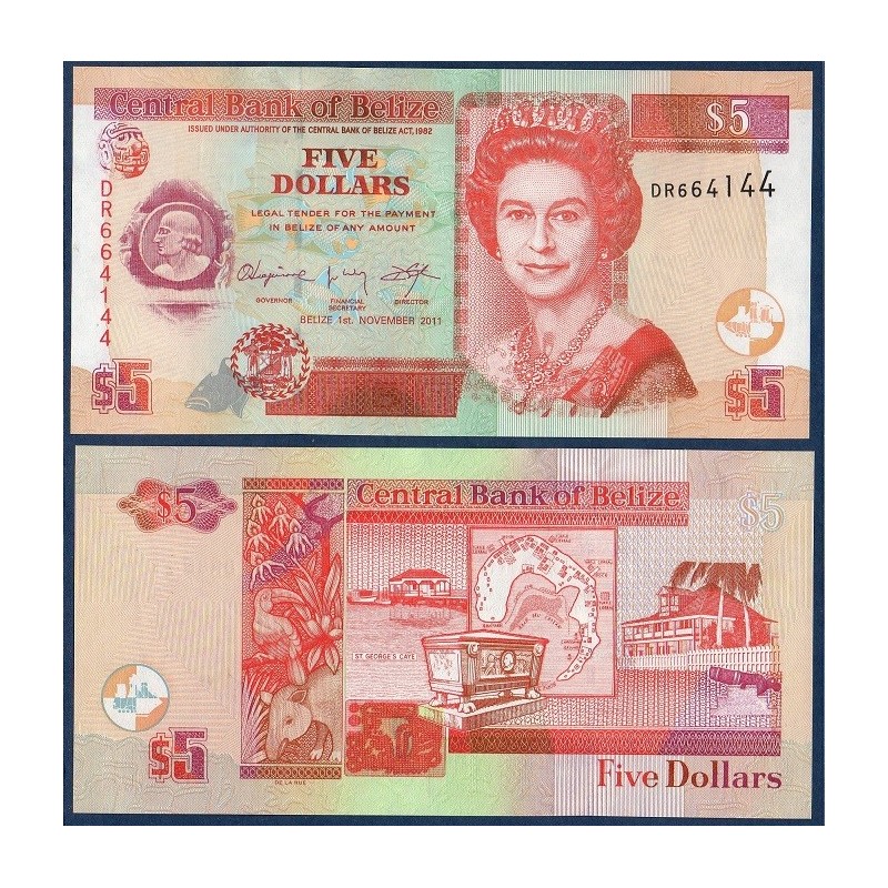 Belize Pick N°67e, Billet de banque de 5 dollars 2011