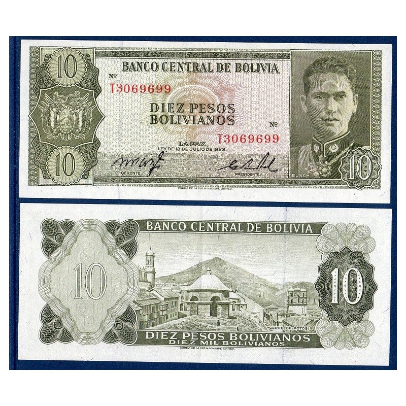 Bolivie Pick N°154a, Billet de banque de 10 Pesos 1962