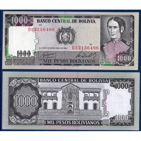 Bolivie P.167a, neuf Billet de 1000 Pesos 1982 Juana Padilla