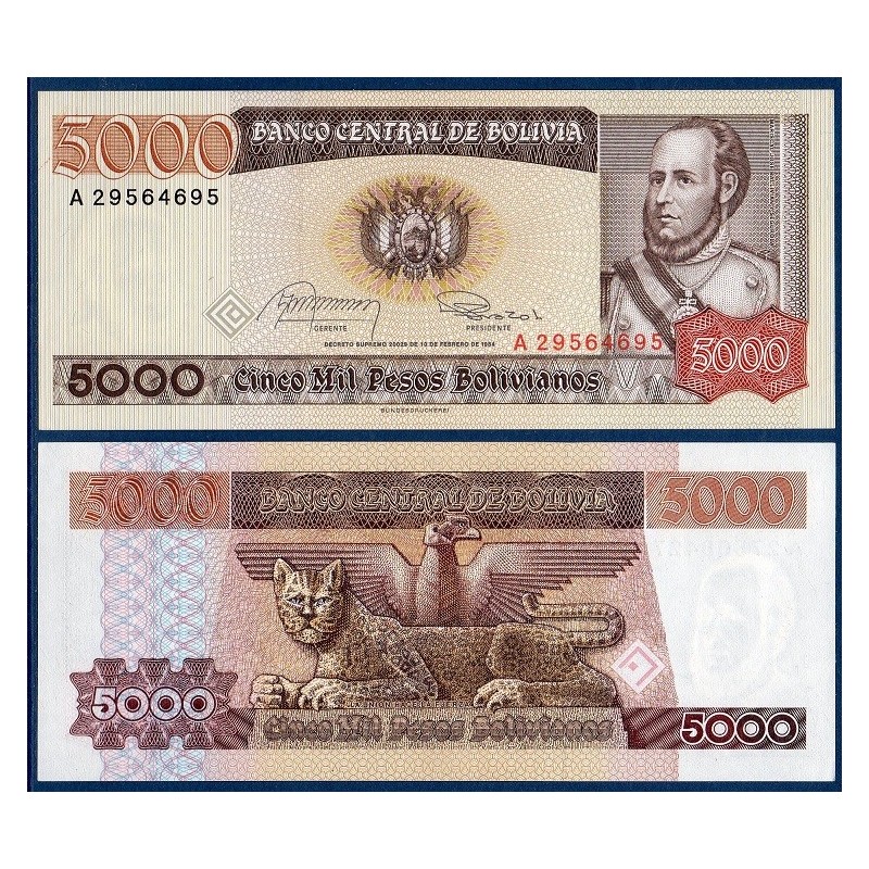 Bolivie Pick N°168a, Billet de banque de 5000 Pesos 1982-1984
