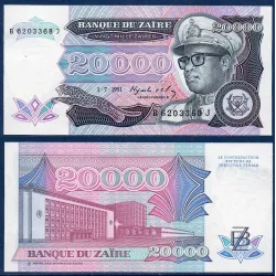 Zaire Pick N°39a, Billet de banque de 20000 Zaires 1991