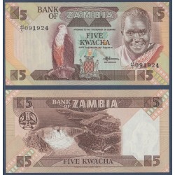 Zambie Pick N°25d, Billet de banque de 5 Kwacha 1980-1988