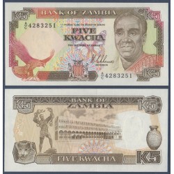 Zambie Pick N°30a, Billet de banque de 5 Kwacha 1989