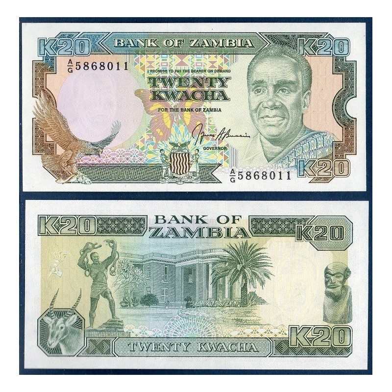 Zambie Pick N°32b, Billet de banque de 20 Kwacha 1989-1991