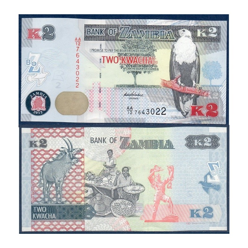 Zambie P.49a, Neuf, Billet de 2 Kwacha 2012 Marchandes Zambie P.49a, Neuf, Billet de 2 Kwacha 2012 Marchandes
