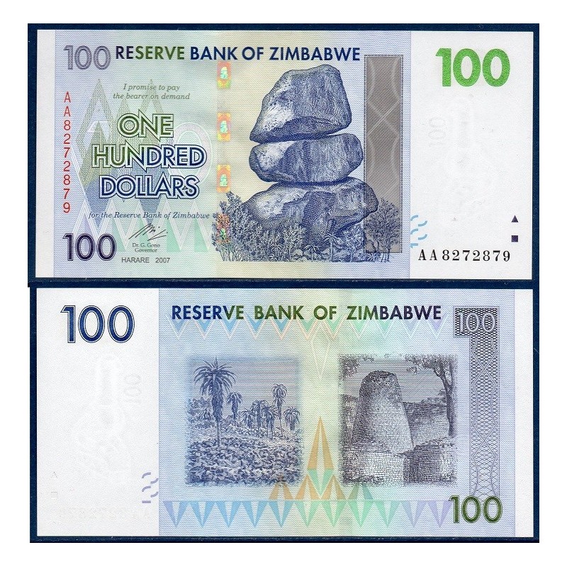 Zimbabwe Pick N°69, Billet de banque de 100 Dollars 2007