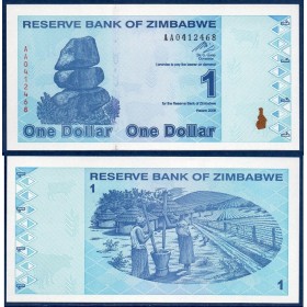 Zimbabwe P.92, Neuf, Billet de 1 Dollar 2009 Azur