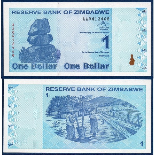 Zimbabwe P.92, Neuf, Billet de 1 Dollar 2009 Azur