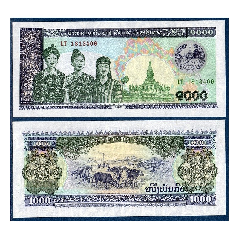 Laos Pick N°32Aa, Billet de banque de 1000 Kip 1998