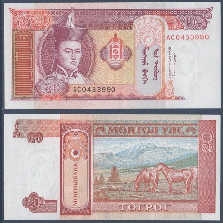 Mongolie Pick N°55, Billet de Banque de 20 Tugrik 1993