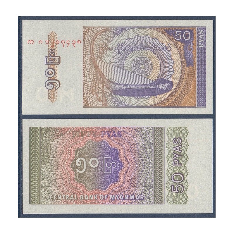 Myanmar, Birmanie Pick N°68, Billet de banque de 50 Pyas 1994