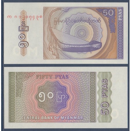 Myanmar, Birmanie Pick N°68, Billet de banque de 50 Pyas 1994
