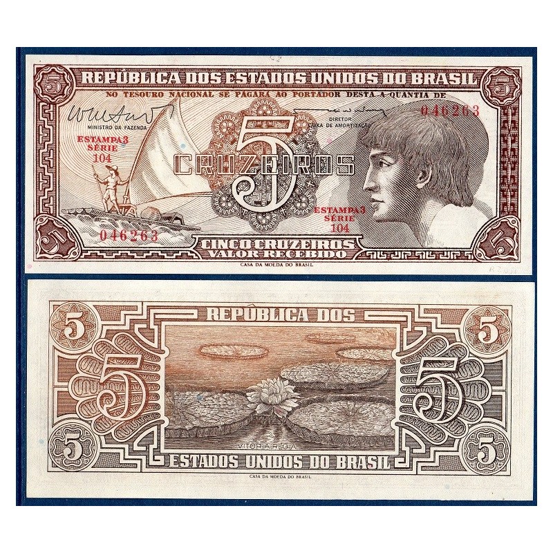 Bresil Pick N°166b, Billet de banque de 5 Cruzeiros 1961-1962