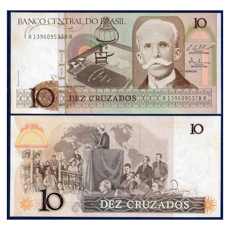 Bresil Pick N°209a, Billet de banque de 10 Cruzados 1986