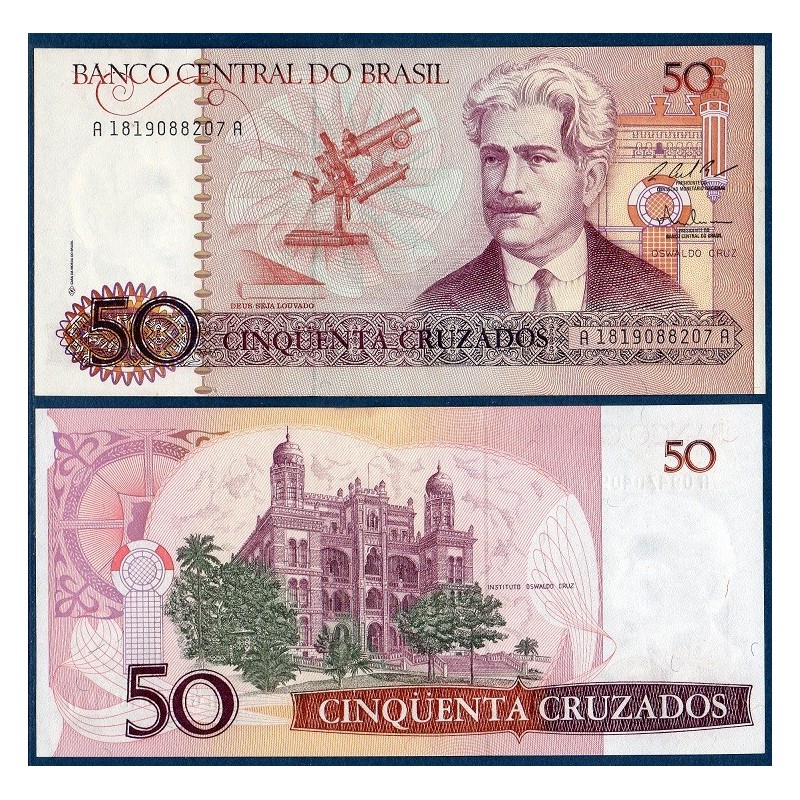 Bresil Pick N°210b, Billet de banque de 50 Cruzados 1987