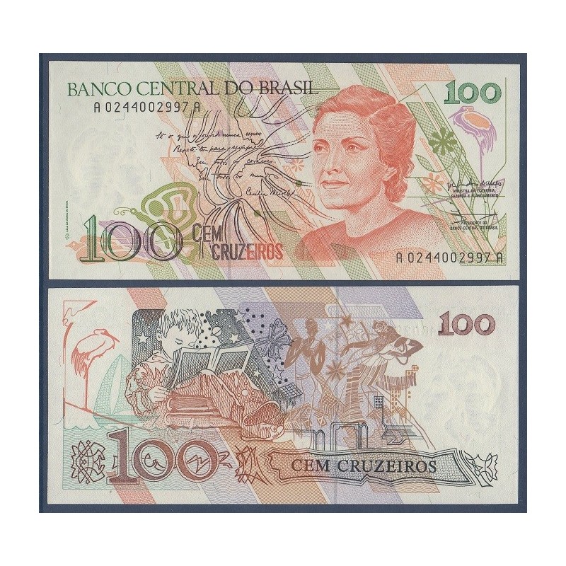 Bresil P.228, neuf Billet de 100 Cruzeiros 1990 Cecilia Meireles Bresil P.228, neuf Billet de 100 Cruzeiros 1990 Cecilia Meireles