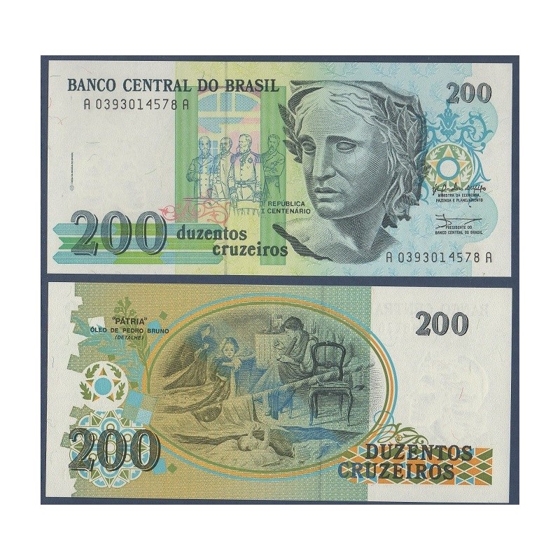 Bresil Pick N°229, Billet de banque de 200 Cruzeiros 1990