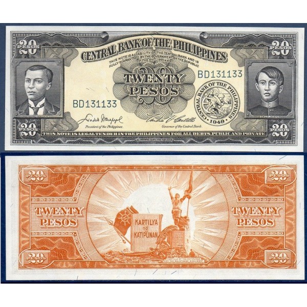 Philippines Pick N°137d, Billet de banque de 20 Pesos 1949
