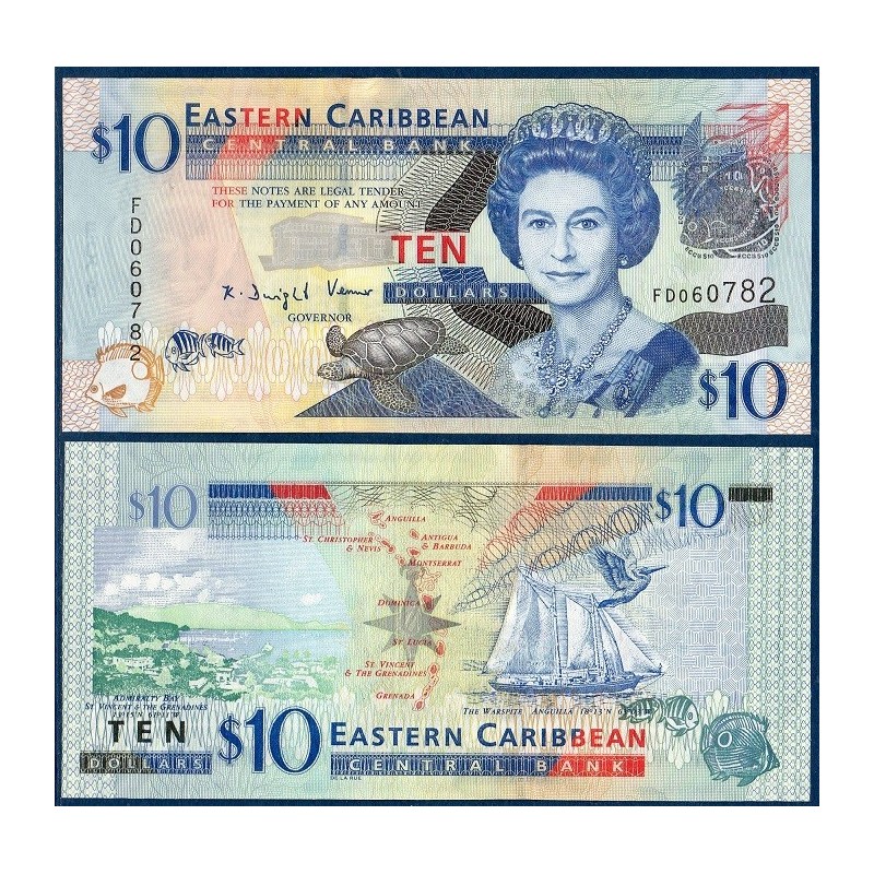 Caraïbes de l'est Pick N°48 Billet de banque de 10 dollars 2008