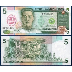 Philippines Pick N°177a, Billet de banque de 5 Piso 1989