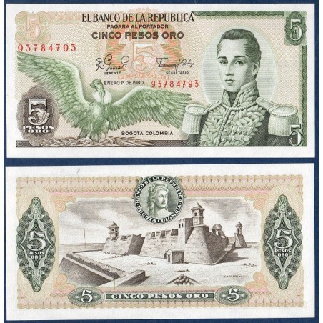 Colombie Pick N°406f, neuf Billet de banque de 5 Pesos oro 1978-1981