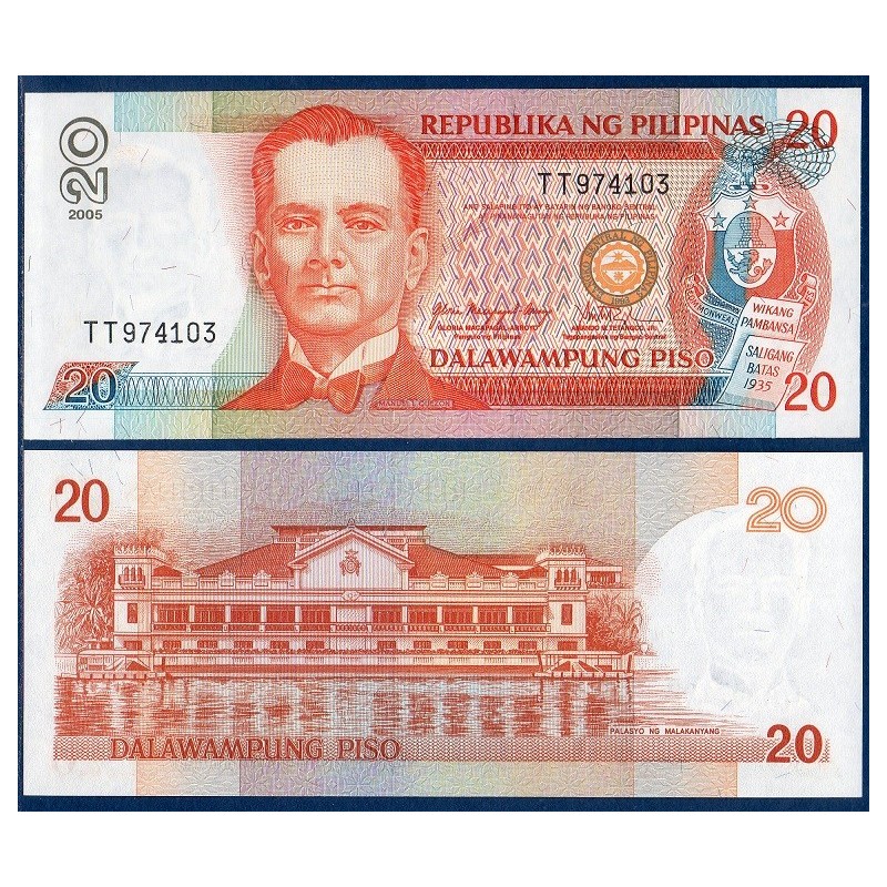 Philippines Pick N°182j, Billet de banque de 20 Piso 2005-2010