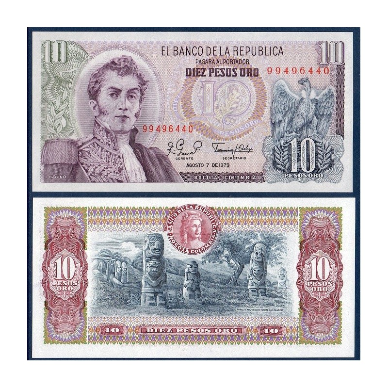 Colombie Pick N°407g, Billet de banque de 10 Pesos oro 1979-1980
