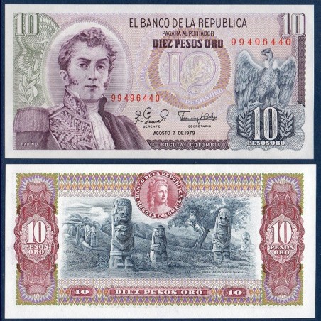 Colombie Pick N°407g, Billet de banque de 10 Pesos oro 1979-1980