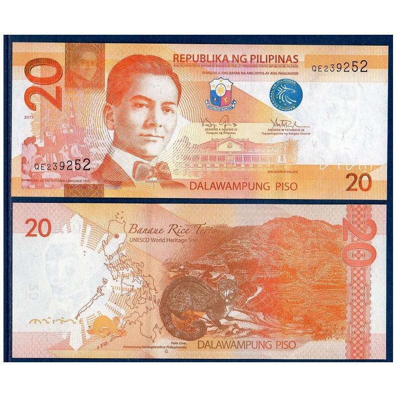 Philippines Pick N°206a, Billet de banque de 20 Piso 2010-2016