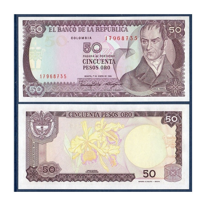 Colombie Pick N°425b, Billet de banque de 50 Pesos oro 1986