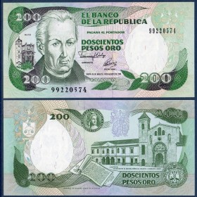 Colombie P.429A, Neuf Billet de 200 Pesos oro 1992 Jose Celestino Mutis