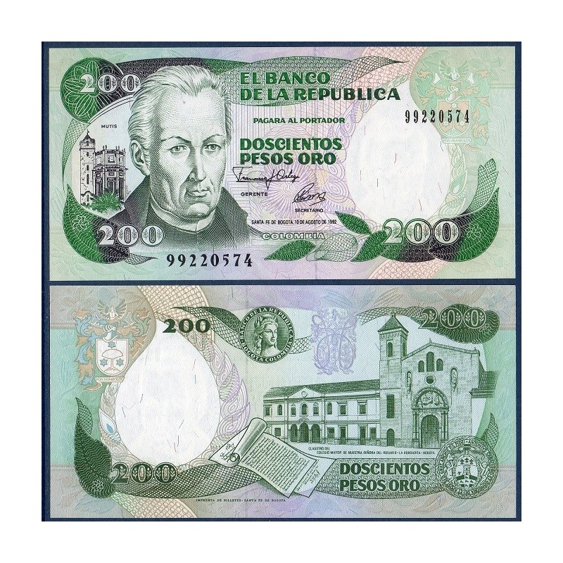 Colombie Pick N°429A, Billet de banque de 200 Pesos oro 1992