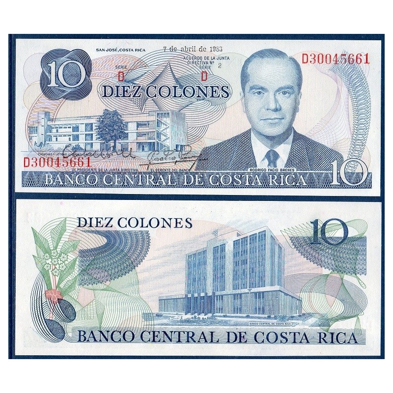 Costa Rica Pick N°237b, Billet de banque de 10 colones 1977-1987