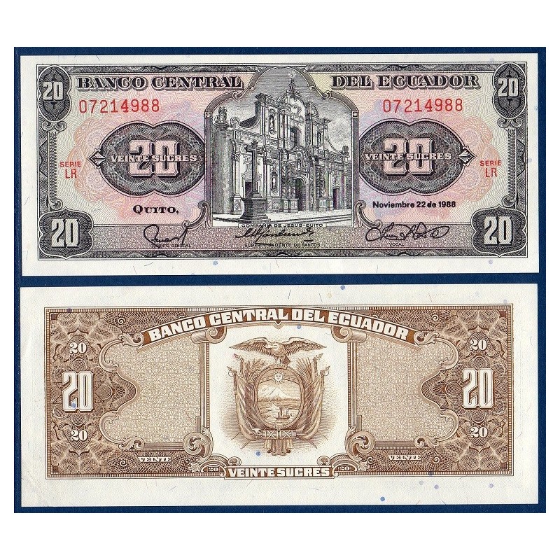 Equateur Pick N°121A, Billet de banque de 20 Sucres 1986-1988