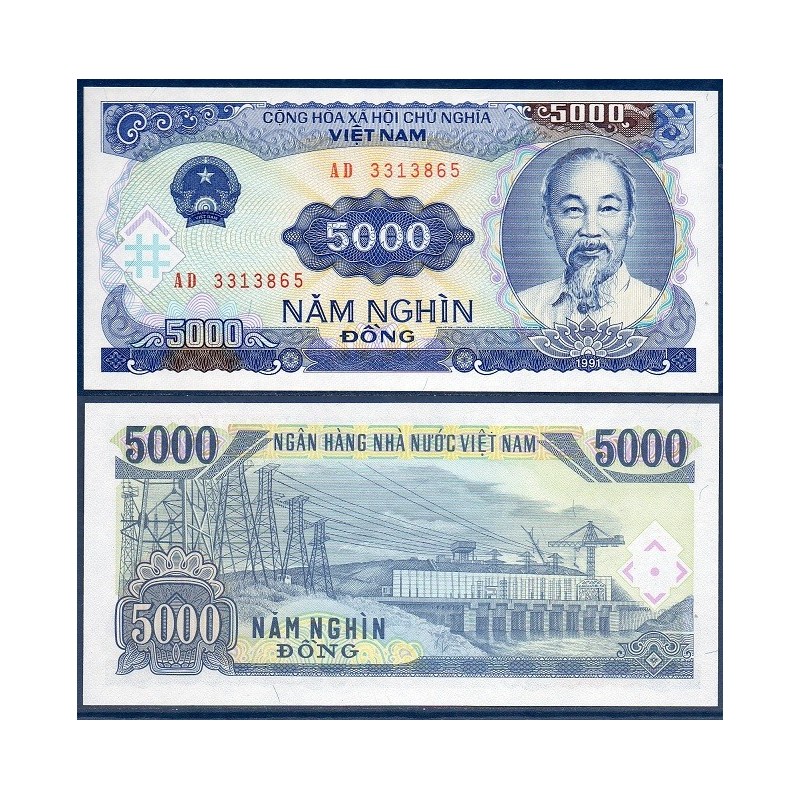 Viet-Nam Nord Pick N°108a, Billet de banque de 5000 dong 1991-1993